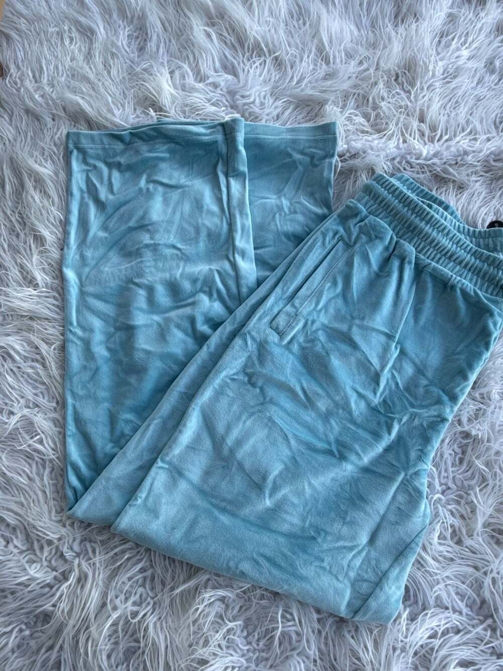Von Dutch 1X Light Blue Velour Wide Leg Sweatpants NWT